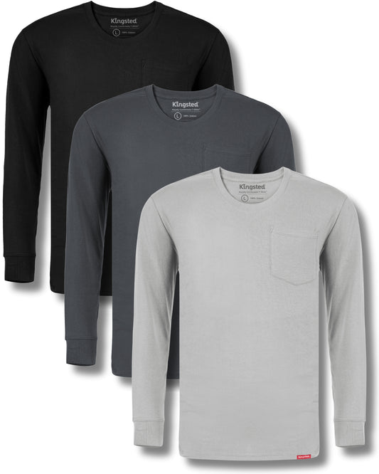 Long Sleeve Pocket T-Shirts Multipack (Monochrome 3-Pack) - Kingsted