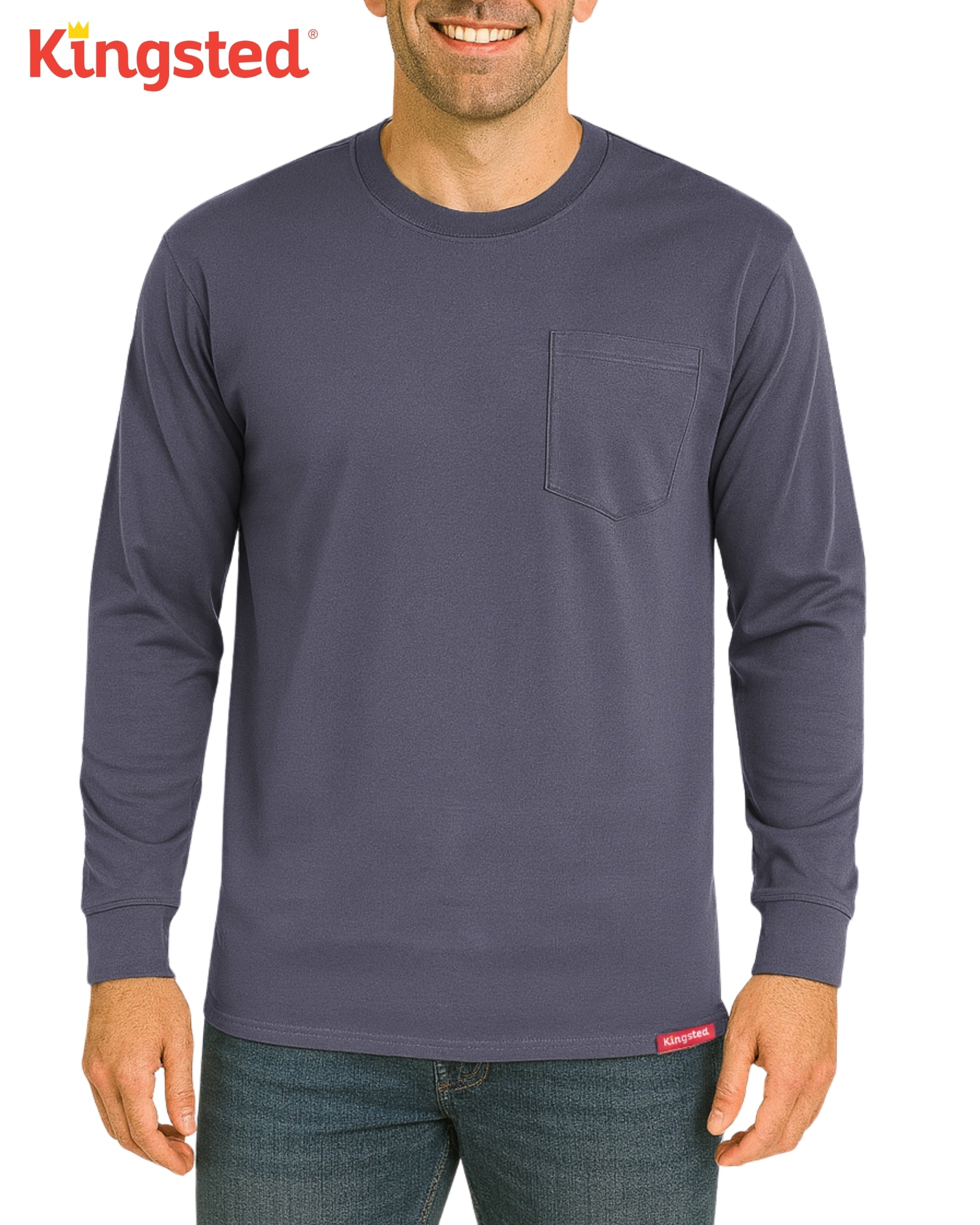 Long Sleeve Pocket T-Shirts (Navy Blue) - Kingsted