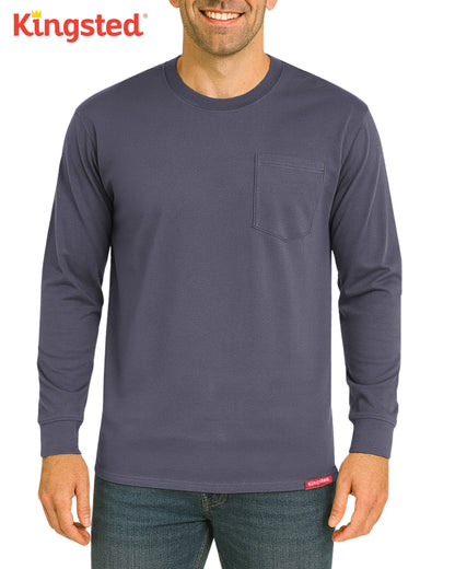 Long Sleeve Pocket T-Shirts (Navy Blue) - Kingsted
