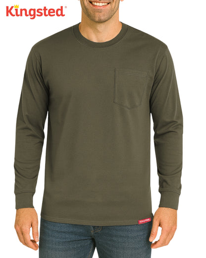 Long Sleeve Pocket T-Shirts (Olive Green) - Kingsted