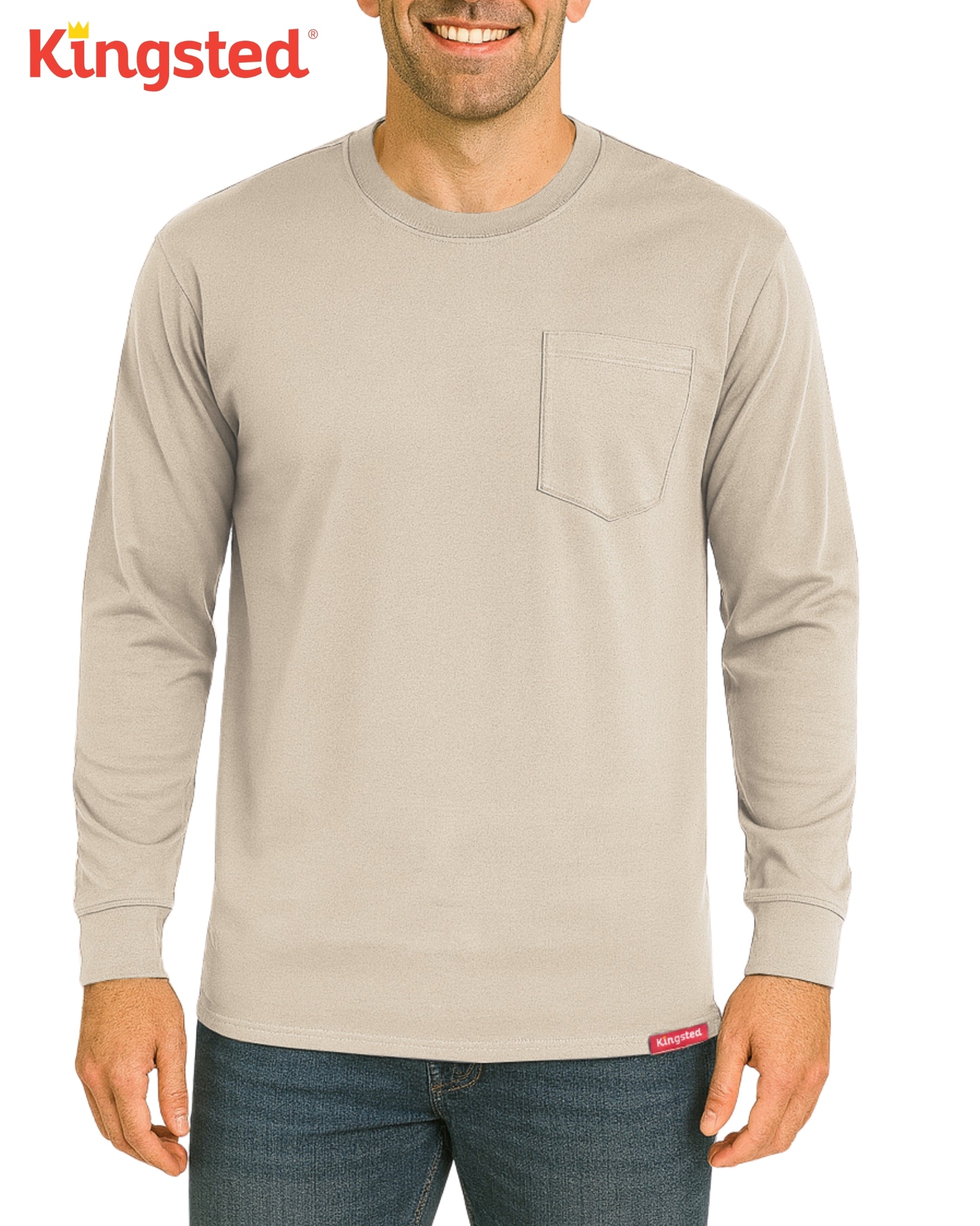 Long Sleeve Pocket T-Shirts (Sand) - Kingsted