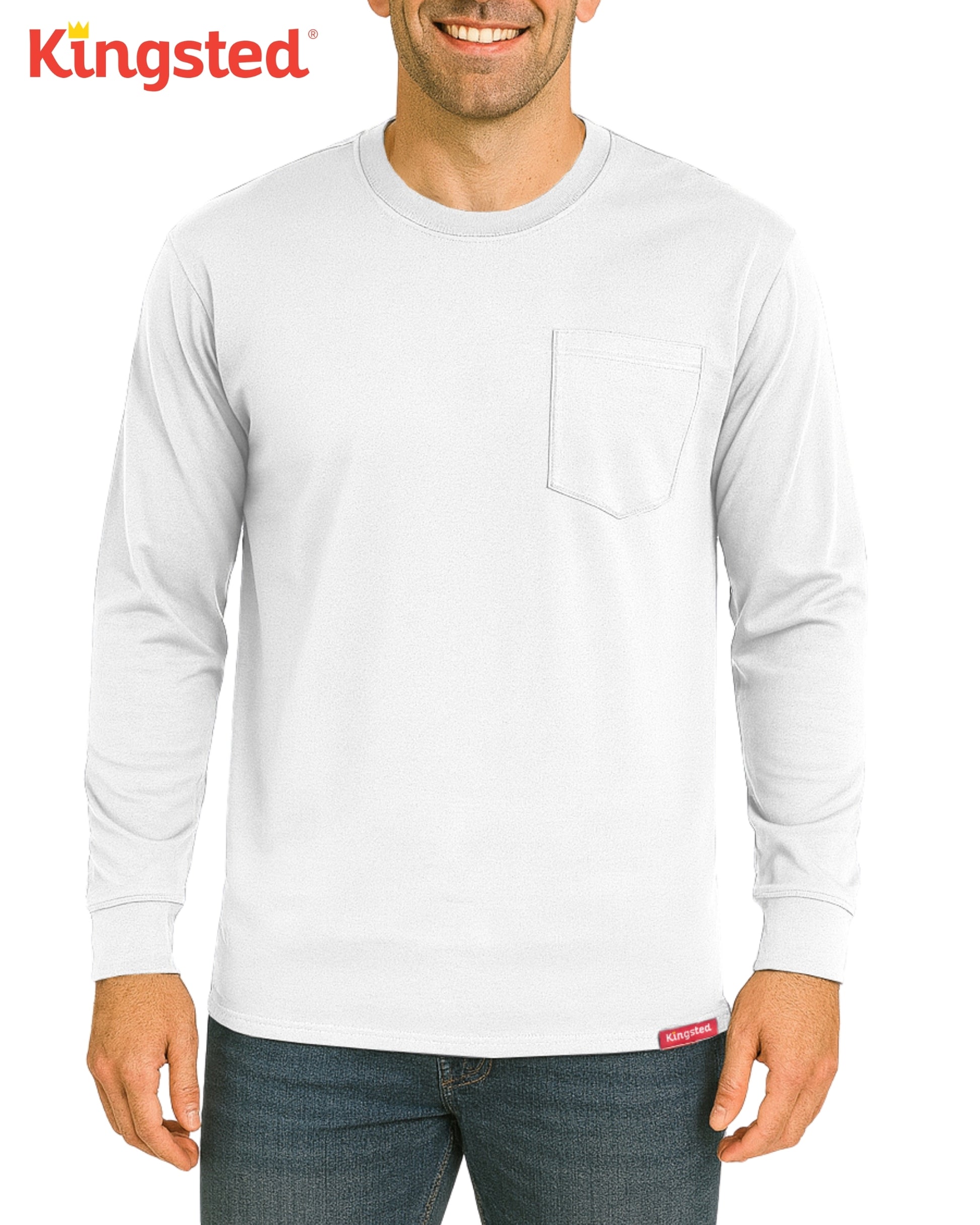 Long Sleeve Pocket T-Shirts Multipack (White 3-Pack) - Kingsted