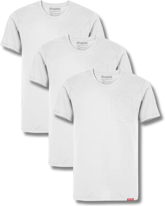 Short Sleeve Pocket T-Shirts Multipack (White 3-Pack) - Kingsted