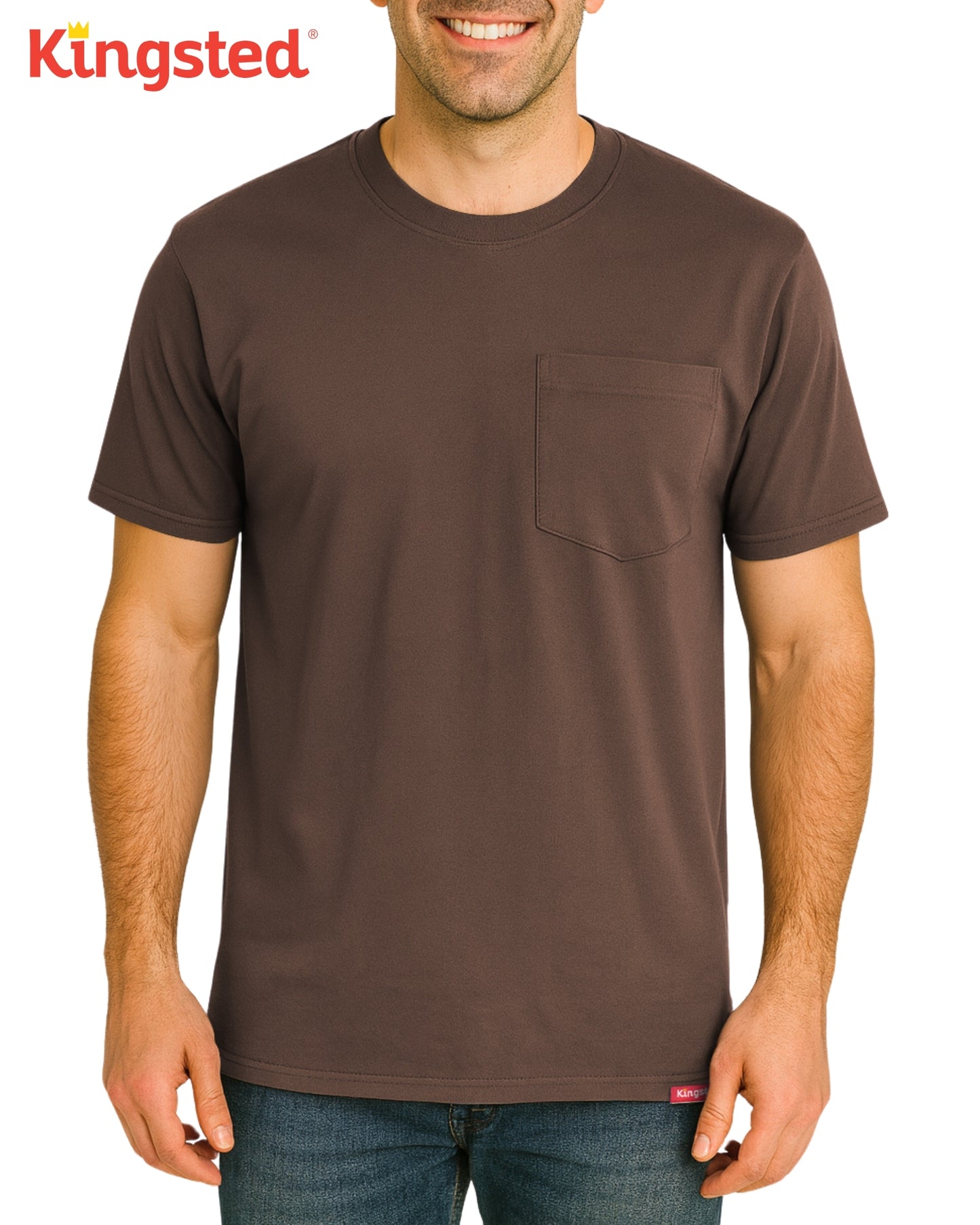 Short Sleeve Pocket T-Shirts (Brown) - Kingsted