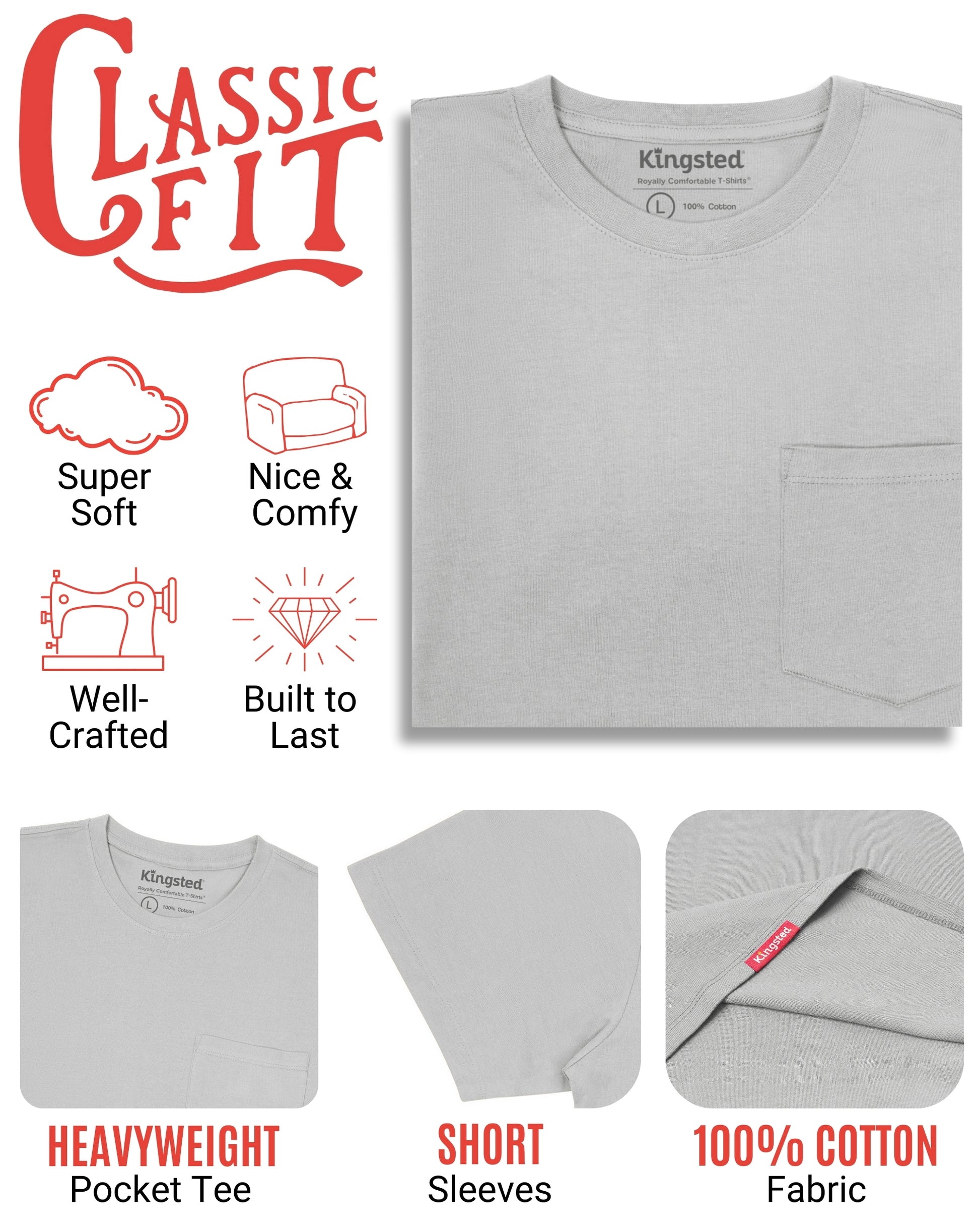 Short Sleeve Pocket T-Shirts (Grey) - Kingsted