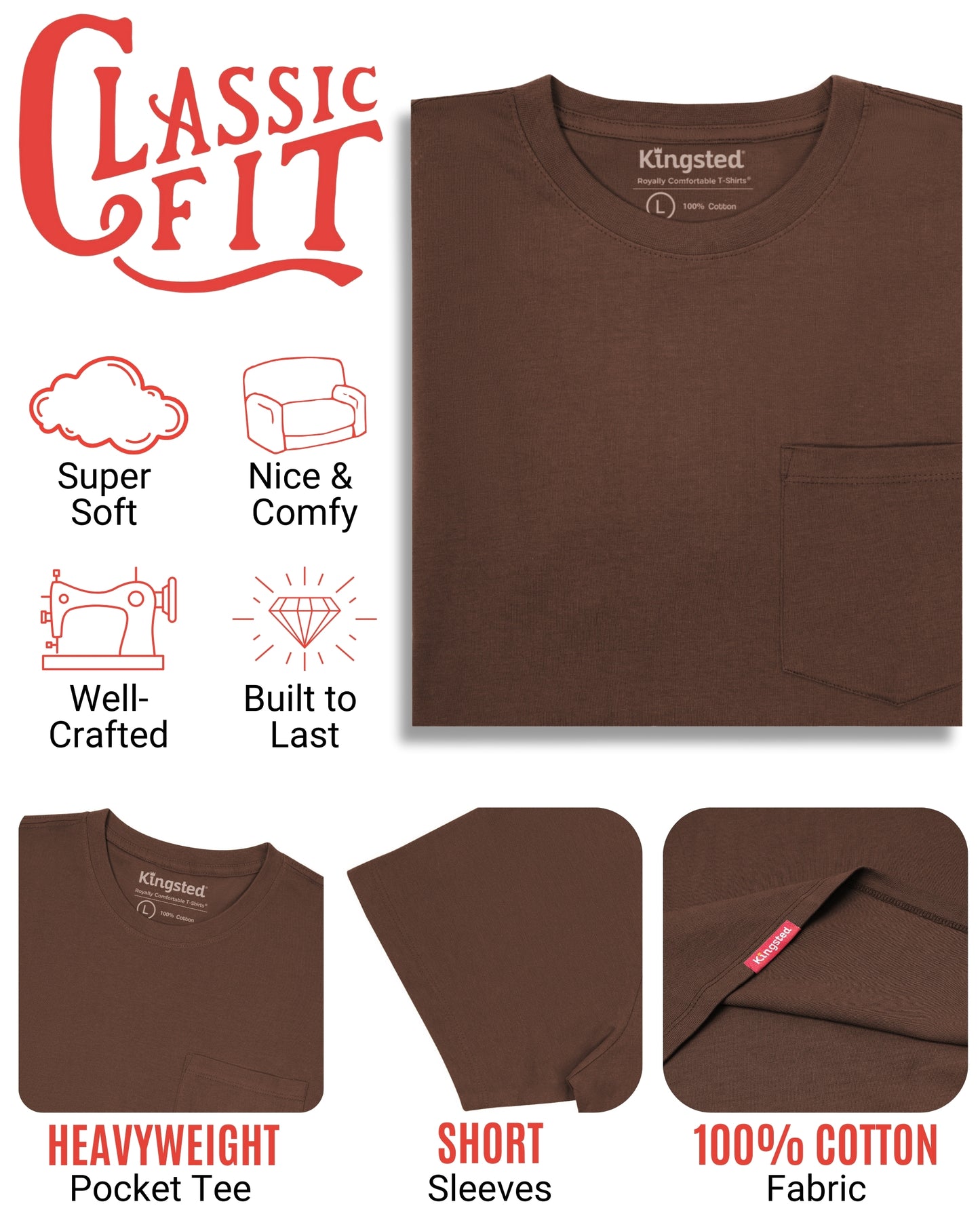 Short Sleeve Pocket T-Shirts (Brown) - Kingsted
