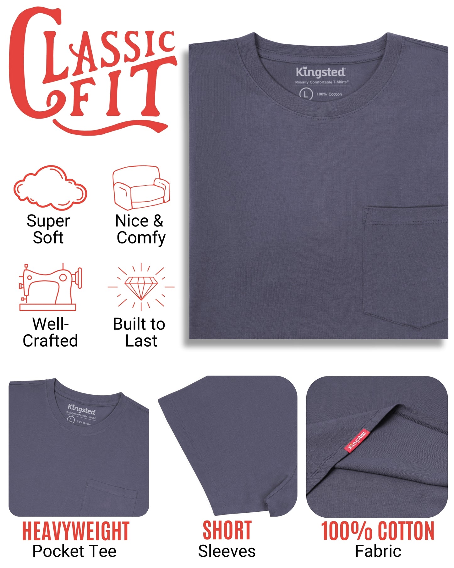 Short Sleeve Pocket T-Shirts (Navy Blue) - Kingsted