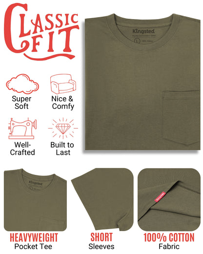 Short Sleeve Pocket T-Shirts (Olive Green) - Kingsted