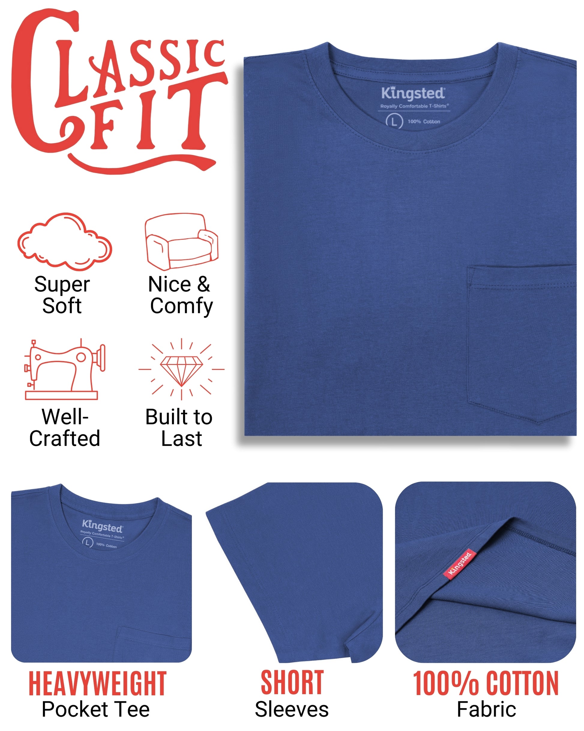 Short Sleeve Pocket T-Shirts (Royal Blue) - Kingsted