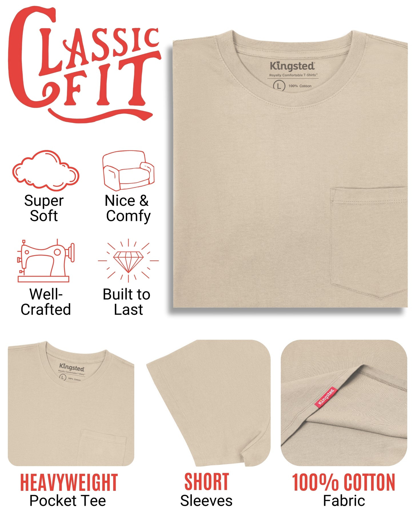 Short Sleeve Pocket T-Shirts (Sand) - Kingsted