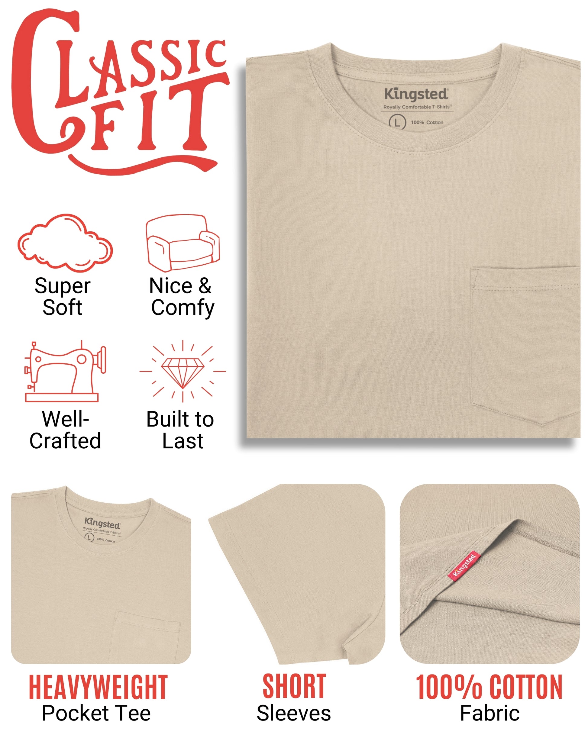 Short Sleeve Pocket T-Shirts (Sand) - Kingsted