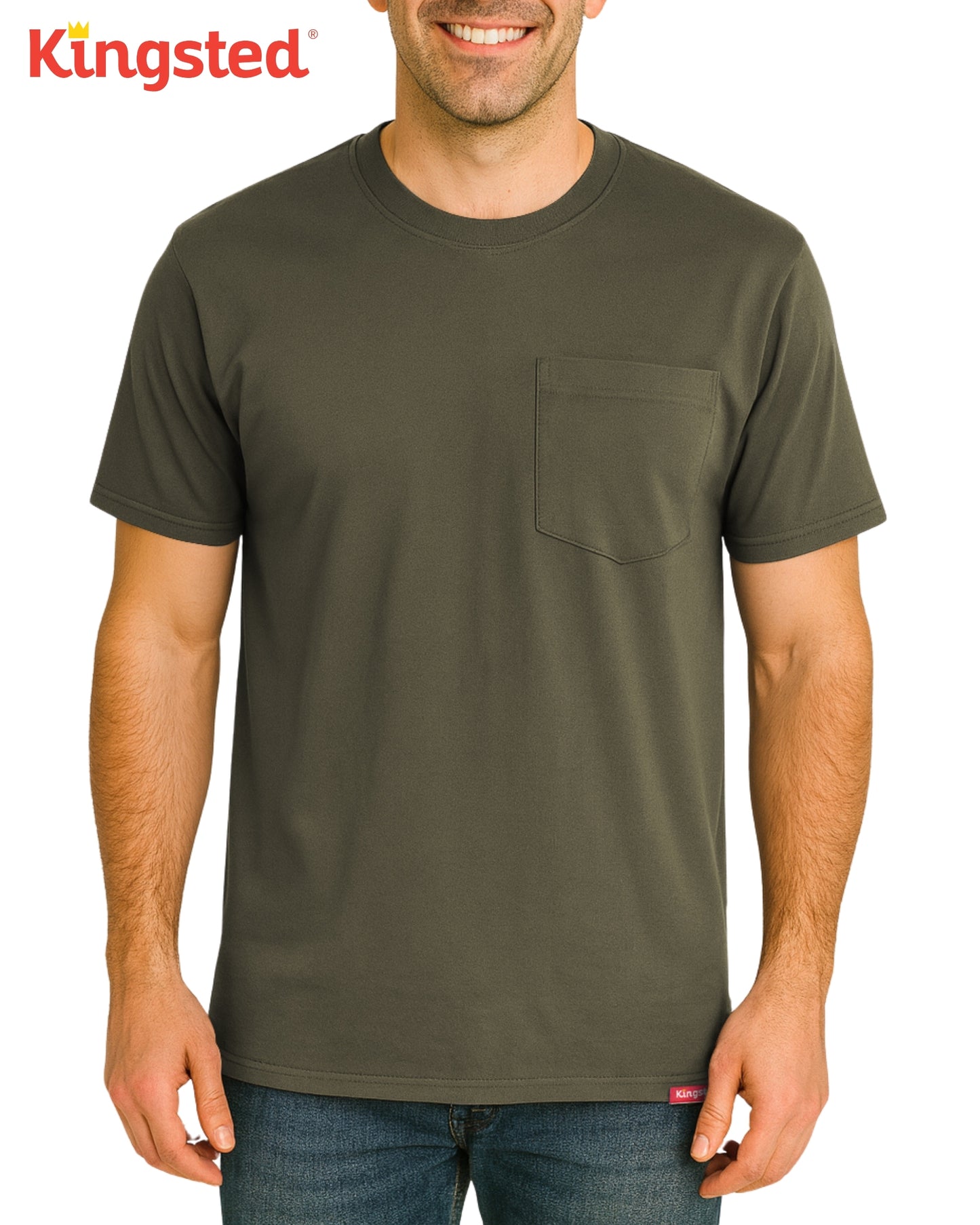 Short Sleeve Pocket T-Shirts (Olive Green) - Kingsted