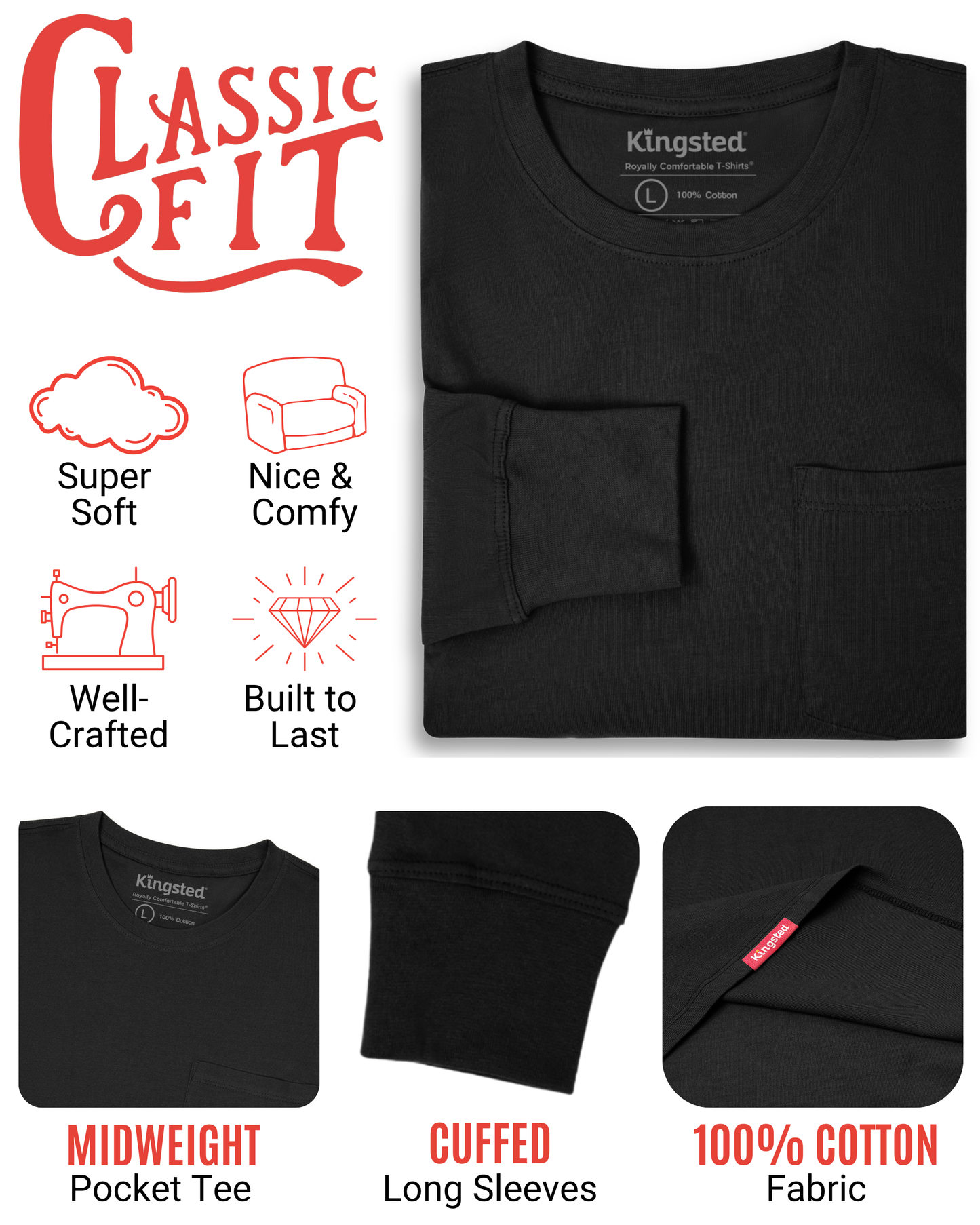 Long Sleeve Pocket T-Shirts (Black)