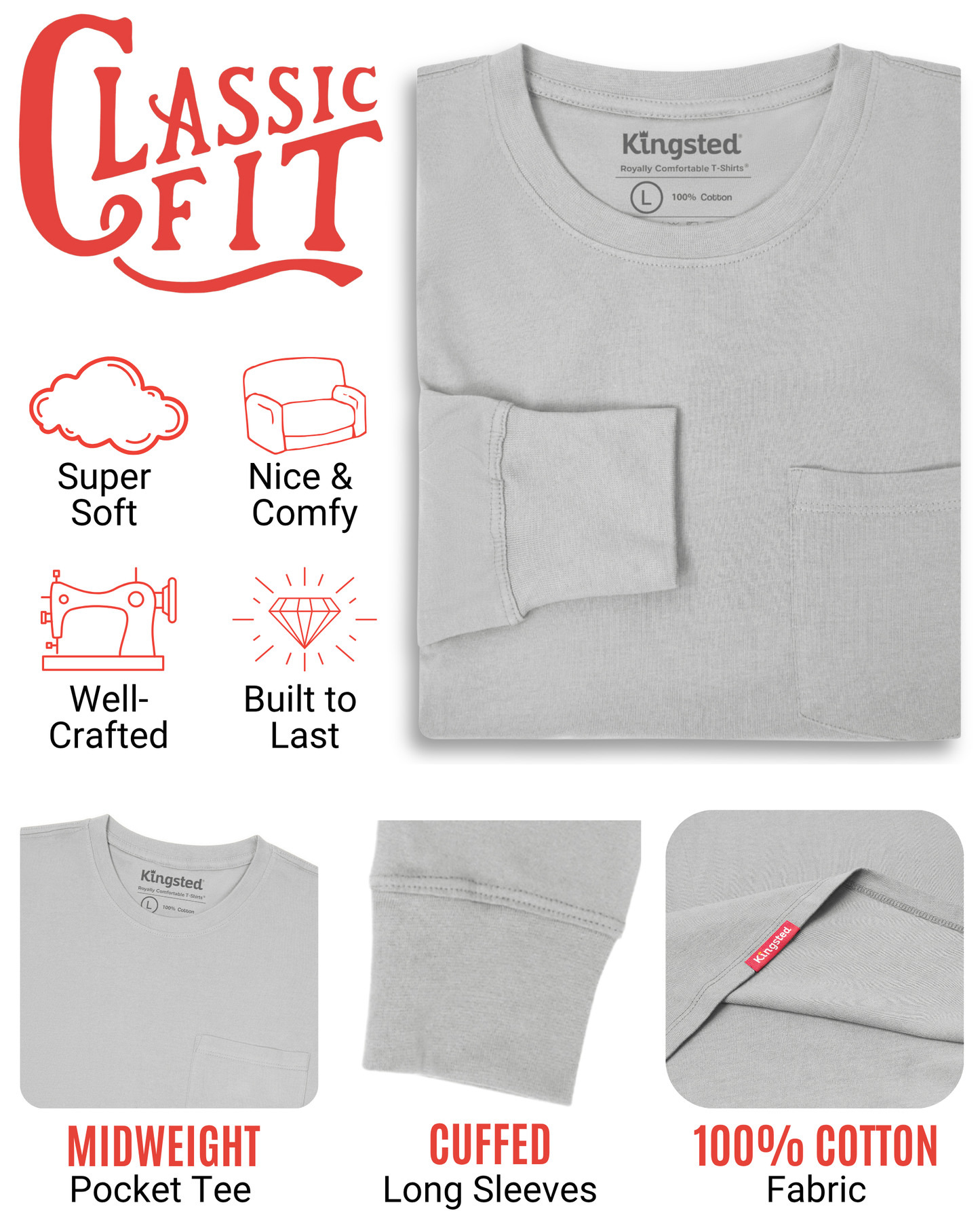 Long Sleeve Pocket T-Shirts (Grey)