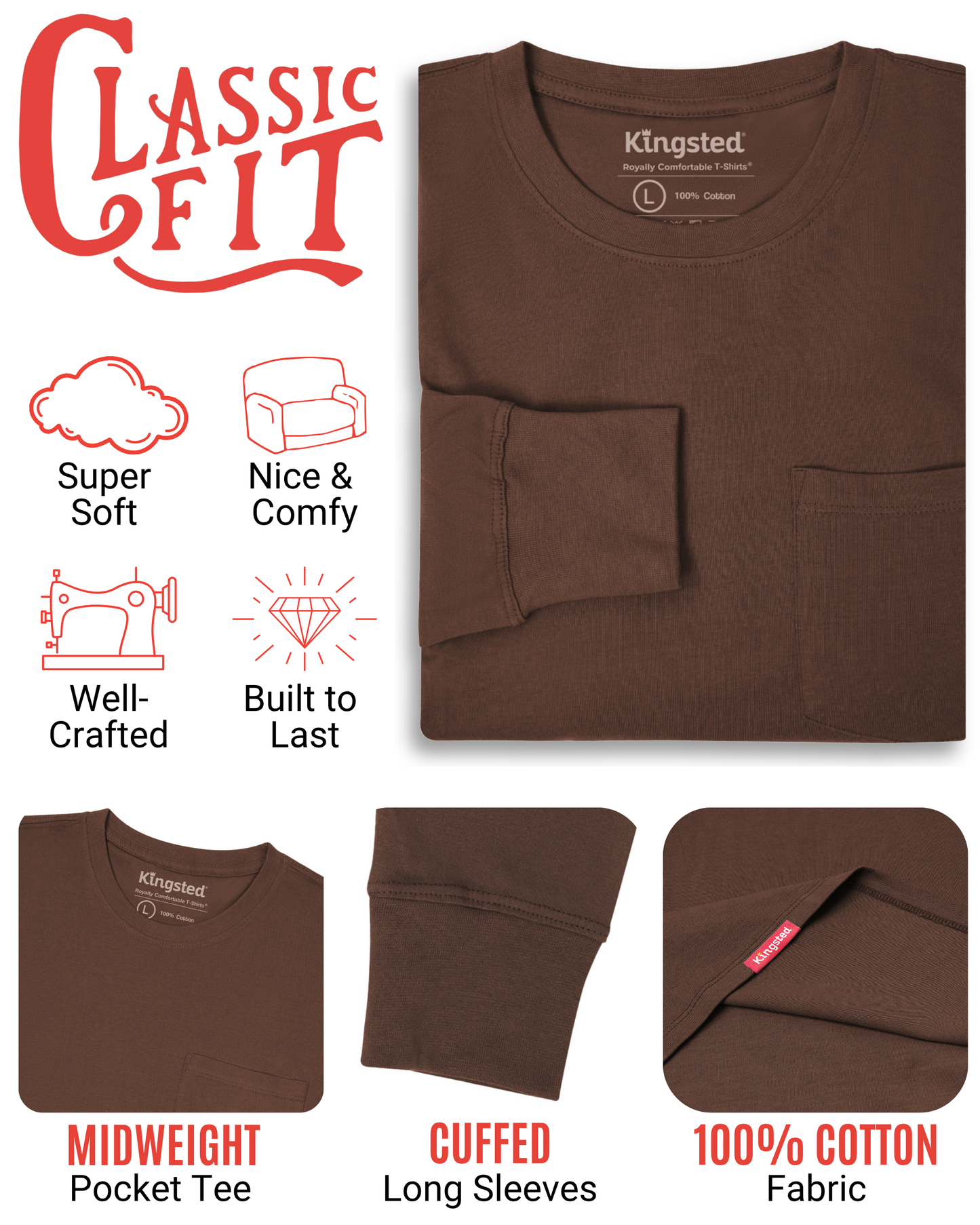 Long Sleeve Pocket T-Shirts (Brown)