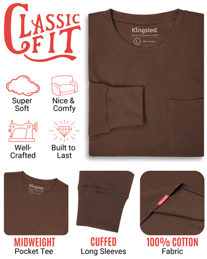 Long Sleeve Pocket T-Shirts (Brown)