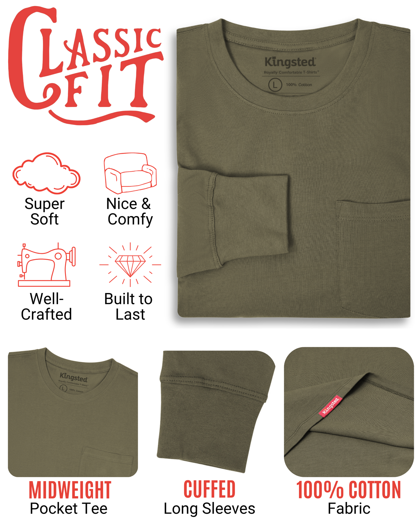 Long Sleeve Pocket T-Shirts (Olive Green)