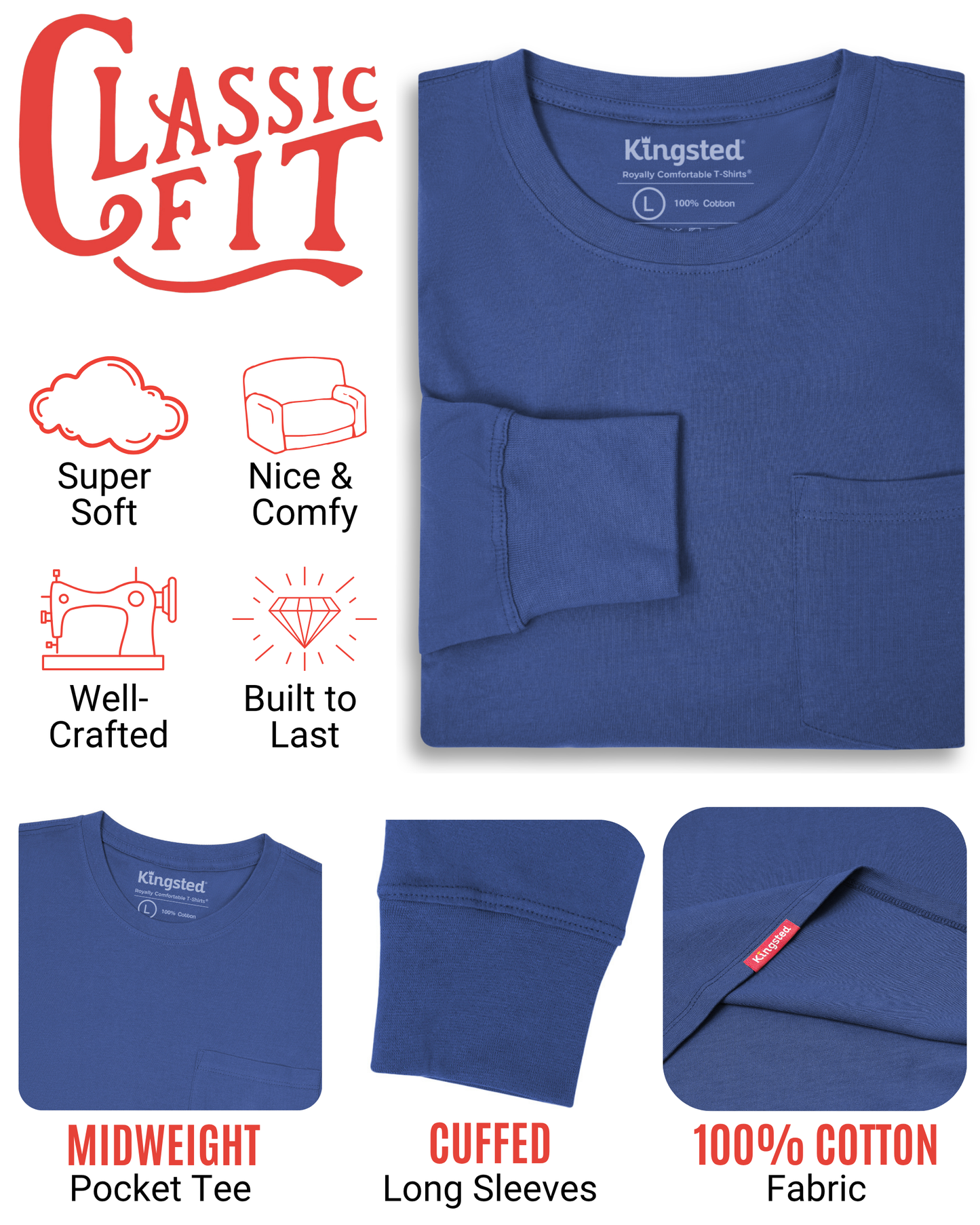 Long Sleeve Pocket T-Shirts (Royal Blue)