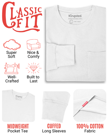 Long Sleeve Pocket T-Shirts Multipack (White 3-Pack)