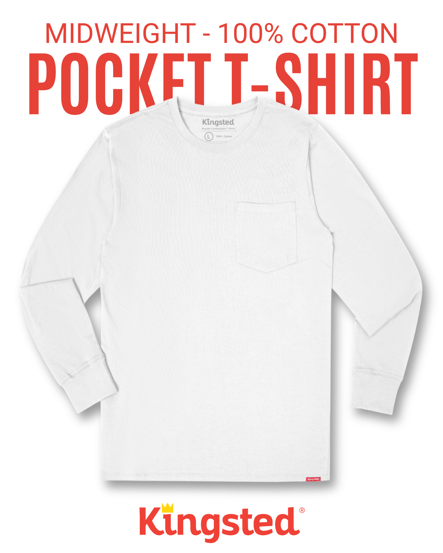 Long Sleeve Pocket T-Shirts Multipack (White 3-Pack)