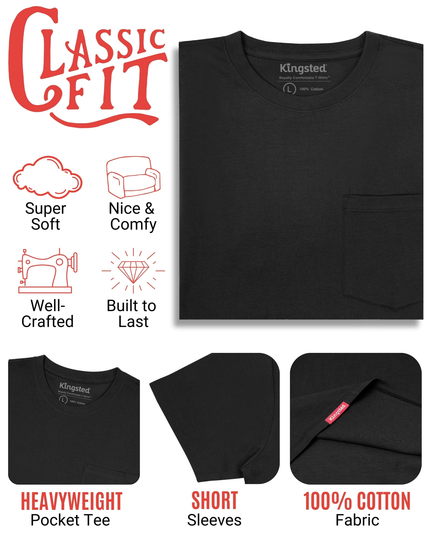 Short Sleeve Pocket T-Shirts (Black) - Kingsted