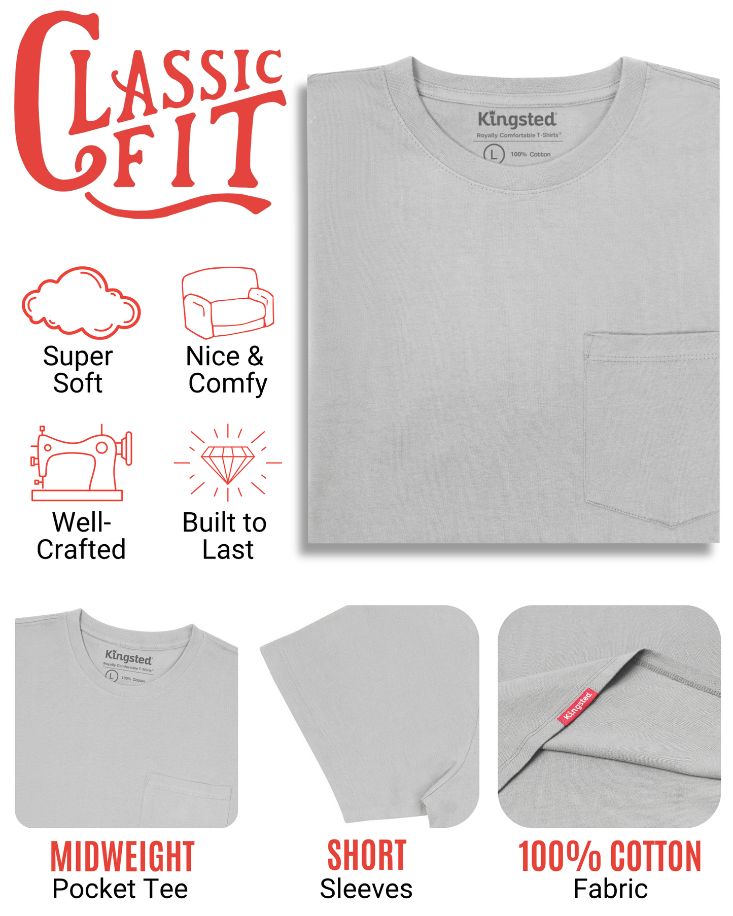 Short Sleeve Pocket T-Shirts (Grey)