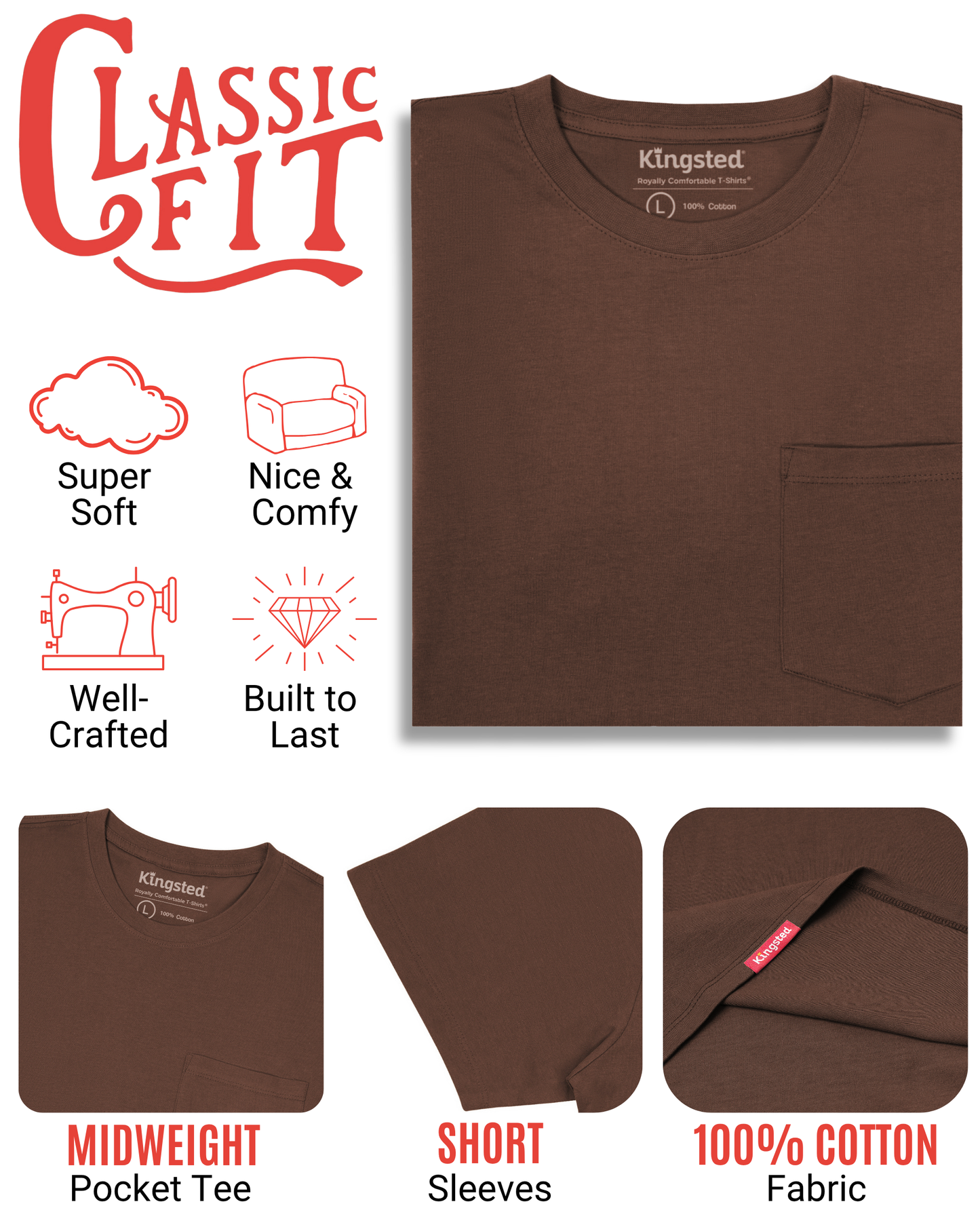 Short Sleeve Pocket T-Shirts (Brown)