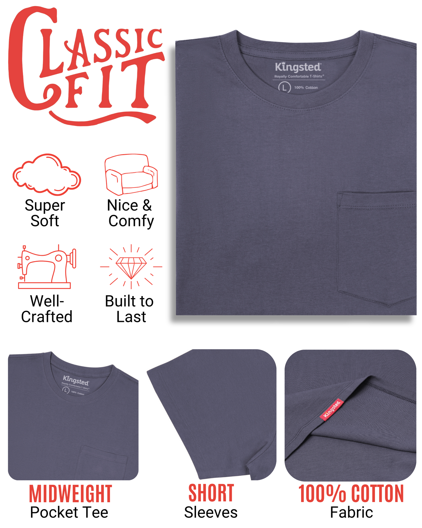 Short Sleeve Pocket T-Shirts (Navy Blue)