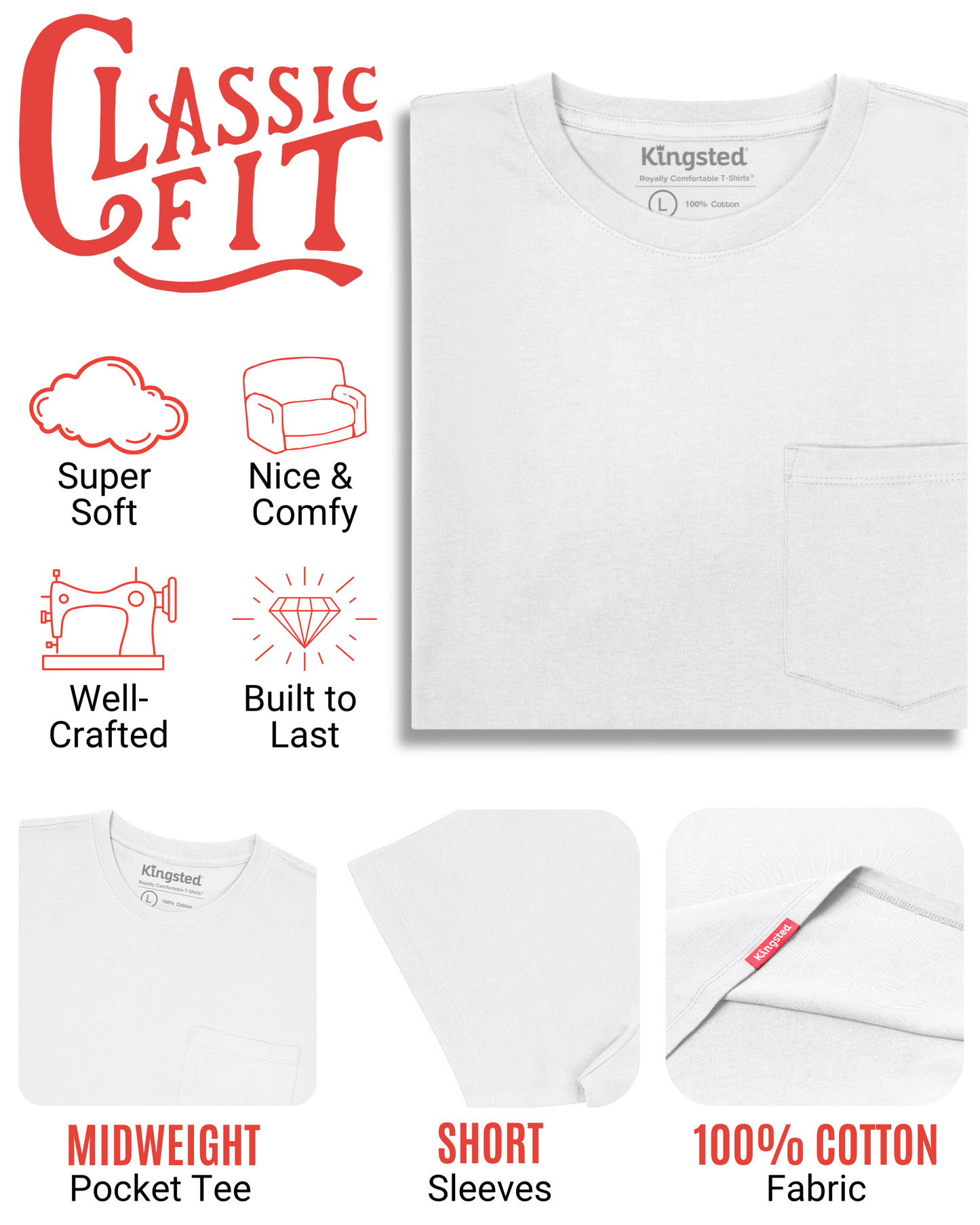 Short Sleeve Pocket T-Shirts (White)