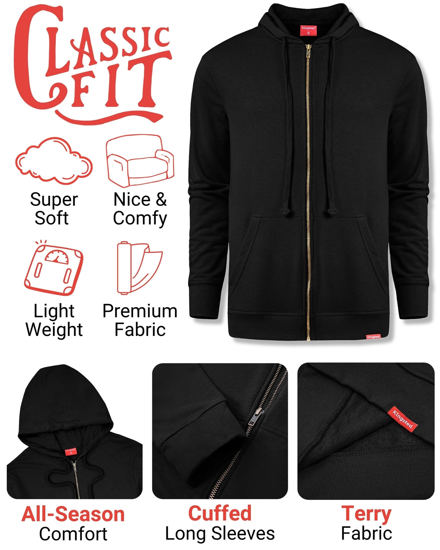 Lightweight Terry Zip Hoodie (Black)