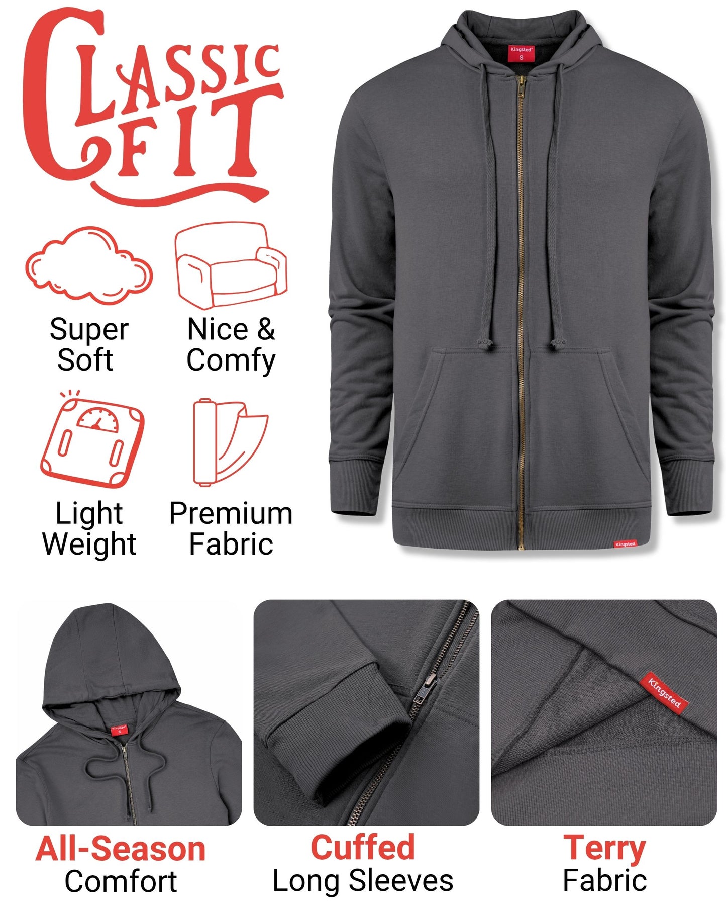Lightweight Terry Zip Hoodie (Charcoal)
