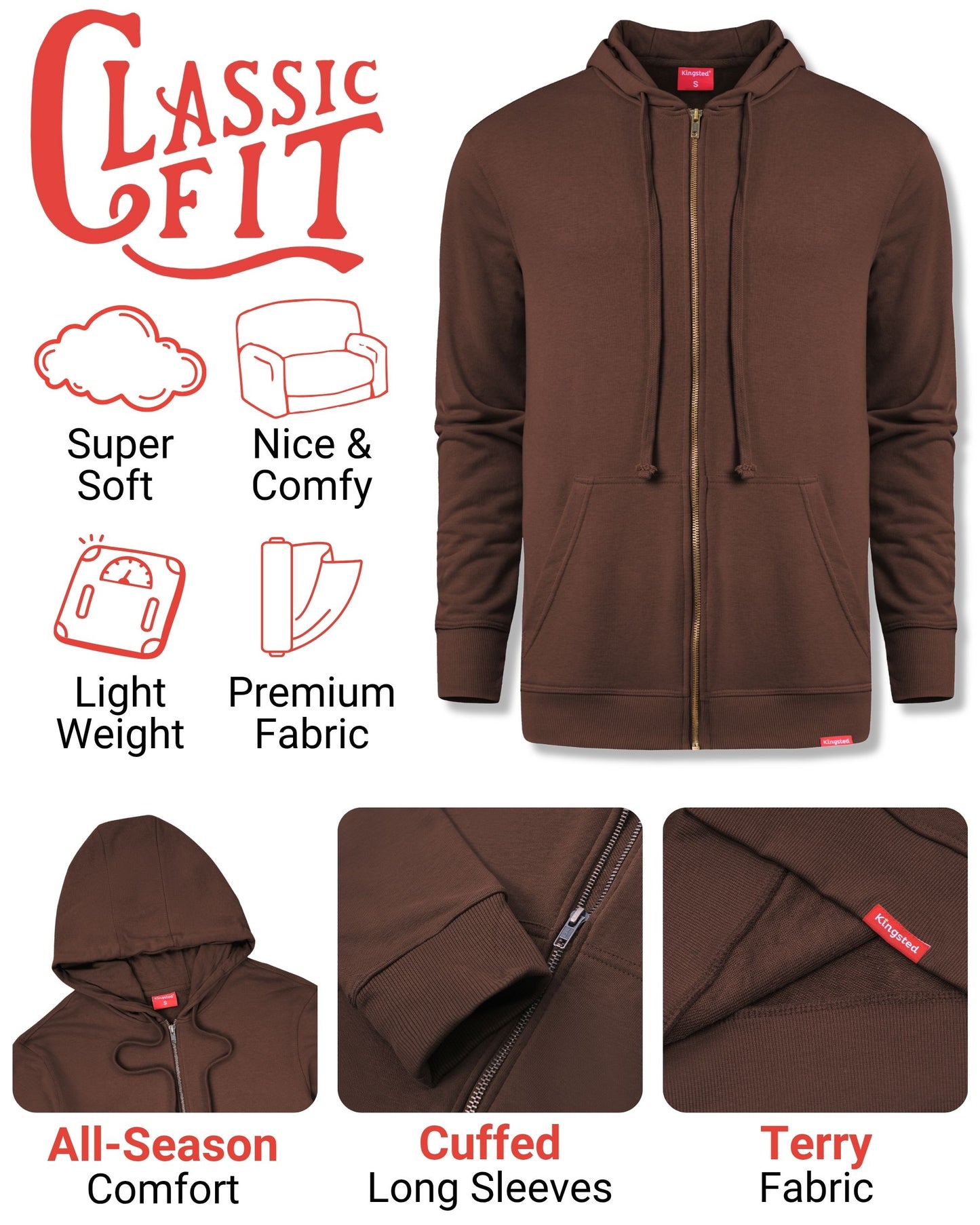 Lightweight Terry Zip Hoodie (Java Brown)