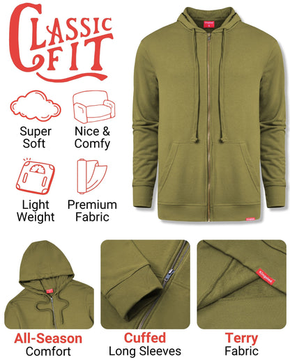 Lightweight Terry Zip Hoodie (Olive Green)