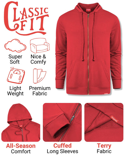 Lightweight Terry Zip Hoodie (Red)